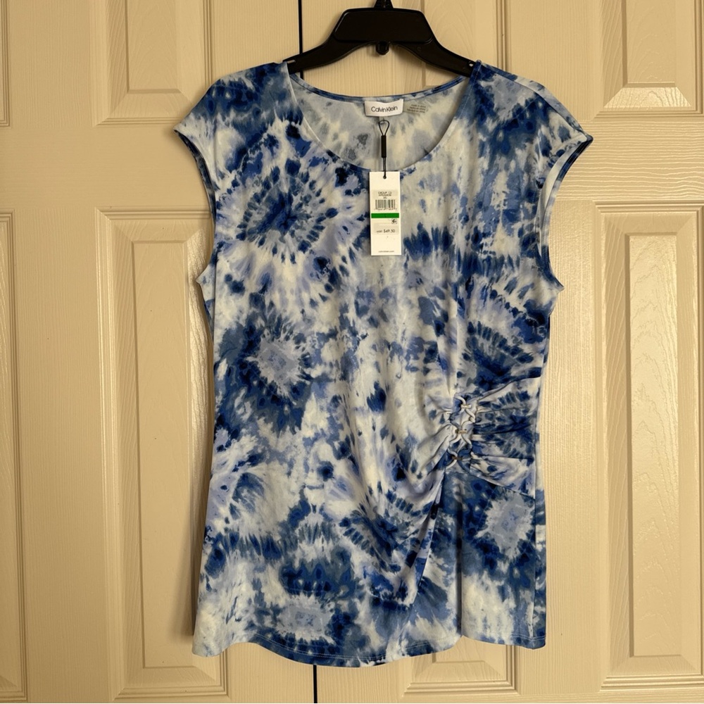 Calvin Klein Women's Tie Dye Ruched Side Large Sleeveless-NWT $49.50